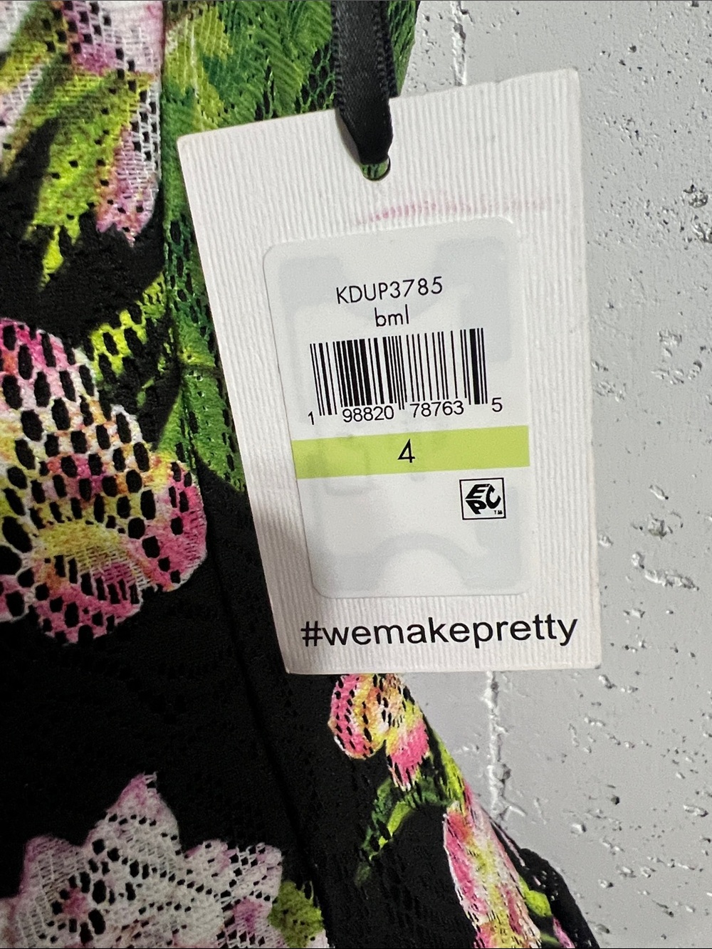 Kensie Black Lace Dress with Pink Floral & Green Leaf Print - Picture 7 of 7